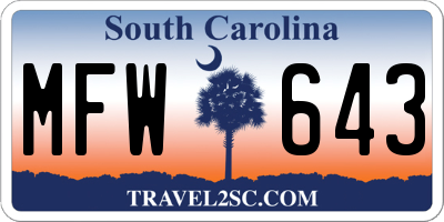 SC license plate MFW643