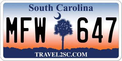 SC license plate MFW647