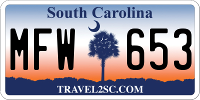 SC license plate MFW653