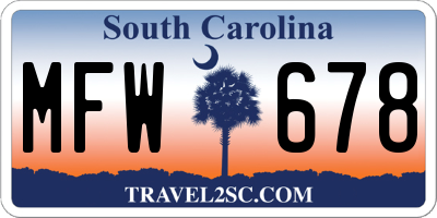 SC license plate MFW678