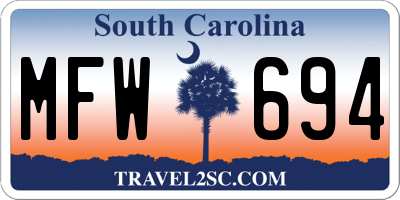 SC license plate MFW694