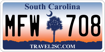 SC license plate MFW708