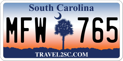SC license plate MFW765