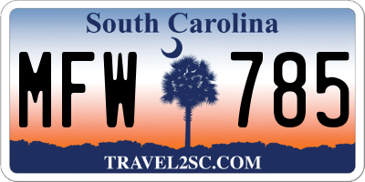 SC license plate MFW785