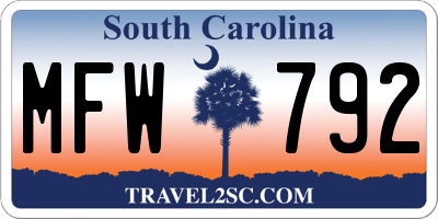 SC license plate MFW792