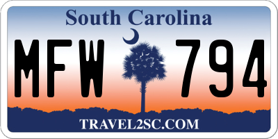 SC license plate MFW794