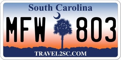 SC license plate MFW803