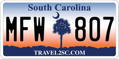 SC license plate MFW807