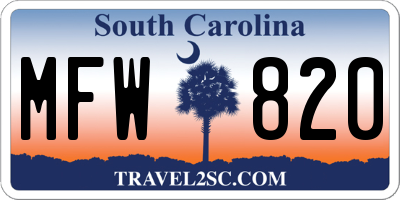 SC license plate MFW820