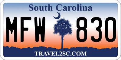 SC license plate MFW830