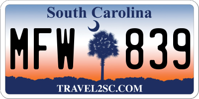 SC license plate MFW839