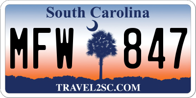 SC license plate MFW847