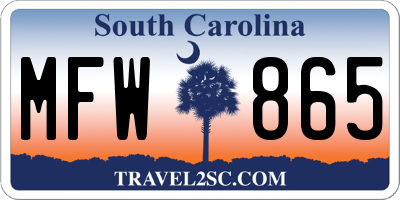 SC license plate MFW865