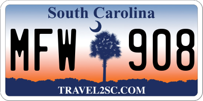 SC license plate MFW908