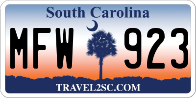 SC license plate MFW923
