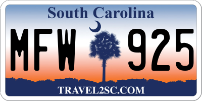 SC license plate MFW925