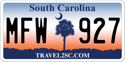 SC license plate MFW927
