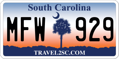 SC license plate MFW929