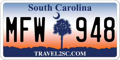 SC license plate MFW948