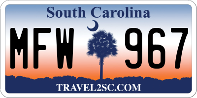 SC license plate MFW967