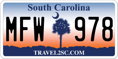 SC license plate MFW978