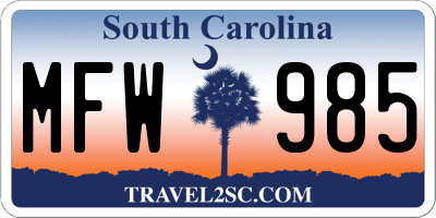 SC license plate MFW985