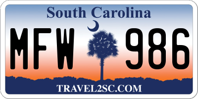 SC license plate MFW986