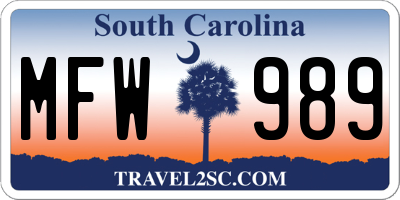 SC license plate MFW989