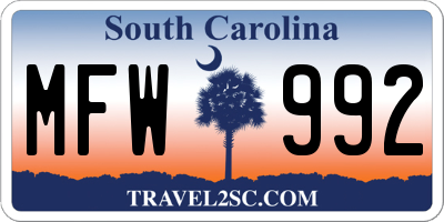 SC license plate MFW992