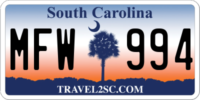 SC license plate MFW994