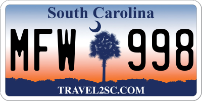 SC license plate MFW998