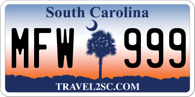 SC license plate MFW999