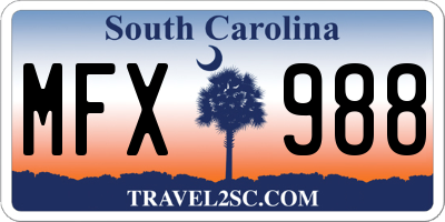 SC license plate MFX988