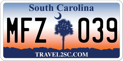 SC license plate MFZ039