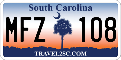 SC license plate MFZ108