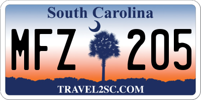 SC license plate MFZ205