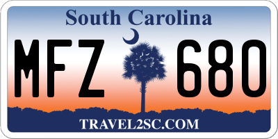 SC license plate MFZ680
