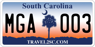 SC license plate MGA003