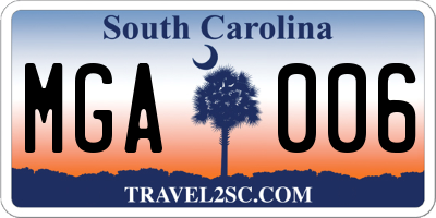 SC license plate MGA006