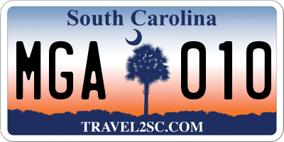 SC license plate MGA010