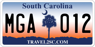 SC license plate MGA012