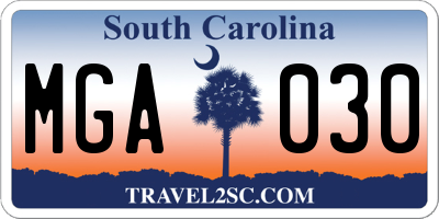 SC license plate MGA030