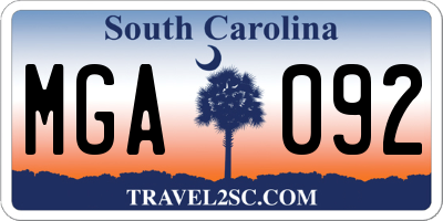 SC license plate MGA092