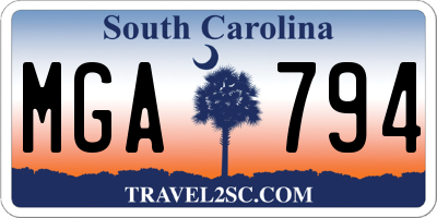 SC license plate MGA794