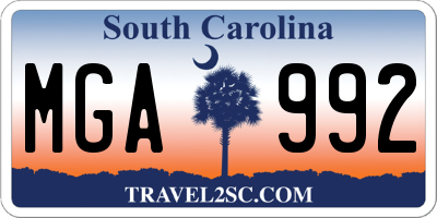SC license plate MGA992