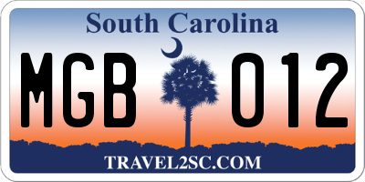 SC license plate MGB012