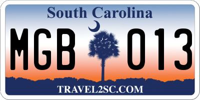 SC license plate MGB013