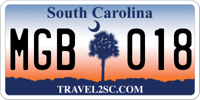 SC license plate MGB018