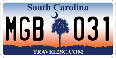 SC license plate MGB031