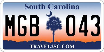 SC license plate MGB043